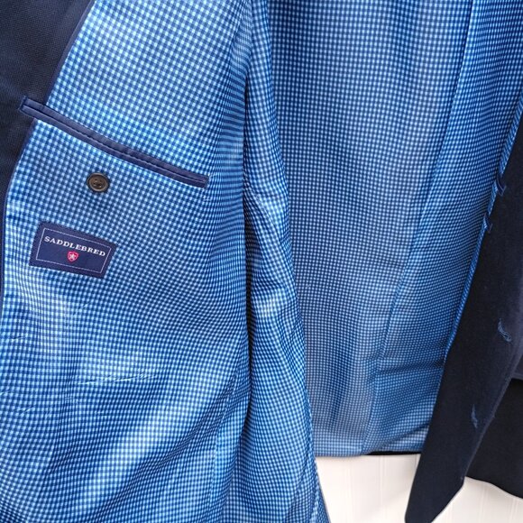 SADDLEBRED Jacket Mens 56R Navy Blue Blazer Cotton Sport Coat Classic Fit - Picture 4 of 13